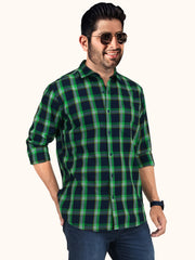 MENS COTTON GREEN CHECKERED SLIM FIT FULL SLEEVE CASUAL SHIRT