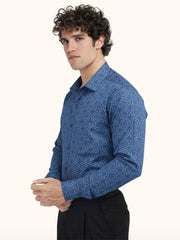MENS COTTON BLUE PRINTED SMART FIT FULL SLEEVE FORMAL SHIRT