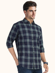 MENS COTTON GREY CHECKERED SLIM FIT FULL SLEEVE CASUAL SHIRT