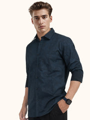 MENS COTTON BLUE PRINTED SLIM FIT FULL SLEEVE CASUAL SHIRT