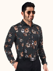 Men Smart Fit Floral Print Charcoal Full Sleeves Shirt