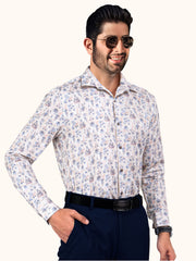 Men Smart Fit Floral Print Beige Full Sleeves Shirt