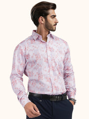 MENS COTTON PINK PRINTED SMART FIT FULL SLEEVE FORMAL SHIRT