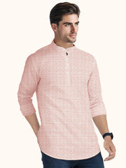 Men Smart Fit Abstract Print Peach Full Sleeve Kurta