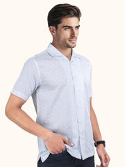 Men Smart Fit Abstract Print Blue Half Sleeve Shirt