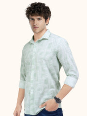 Men Smart Fit Abstract Print Green Full Sleeve Shirt