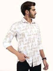 Men Smart Fit Abstract Print Beige Full Sleeve Shirt