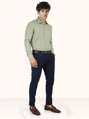 MENS COTTON GREEN PRINTED SMART FIT FULL SLEEVE FORMAL SHIRT