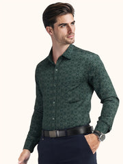 MENS COTTON GREEN PRINTED SMART FIT FULL SLEEVE FORMAL SHIRT