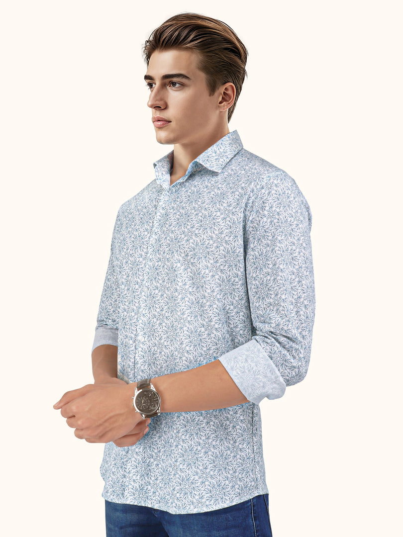 Men Smart Fit Floral Print White Full Sleeve Shirt