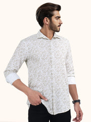 Men Smart Fit Abstract Print Brown Full Sleeve Shirt