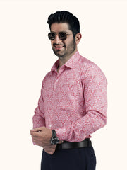 MENS COTTON PINK PRINTED SMART FIT FULL SLEEVE FORMAL SHIRT