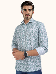 Men Smart Fit Abstract Print Green Full Sleeve Shirt