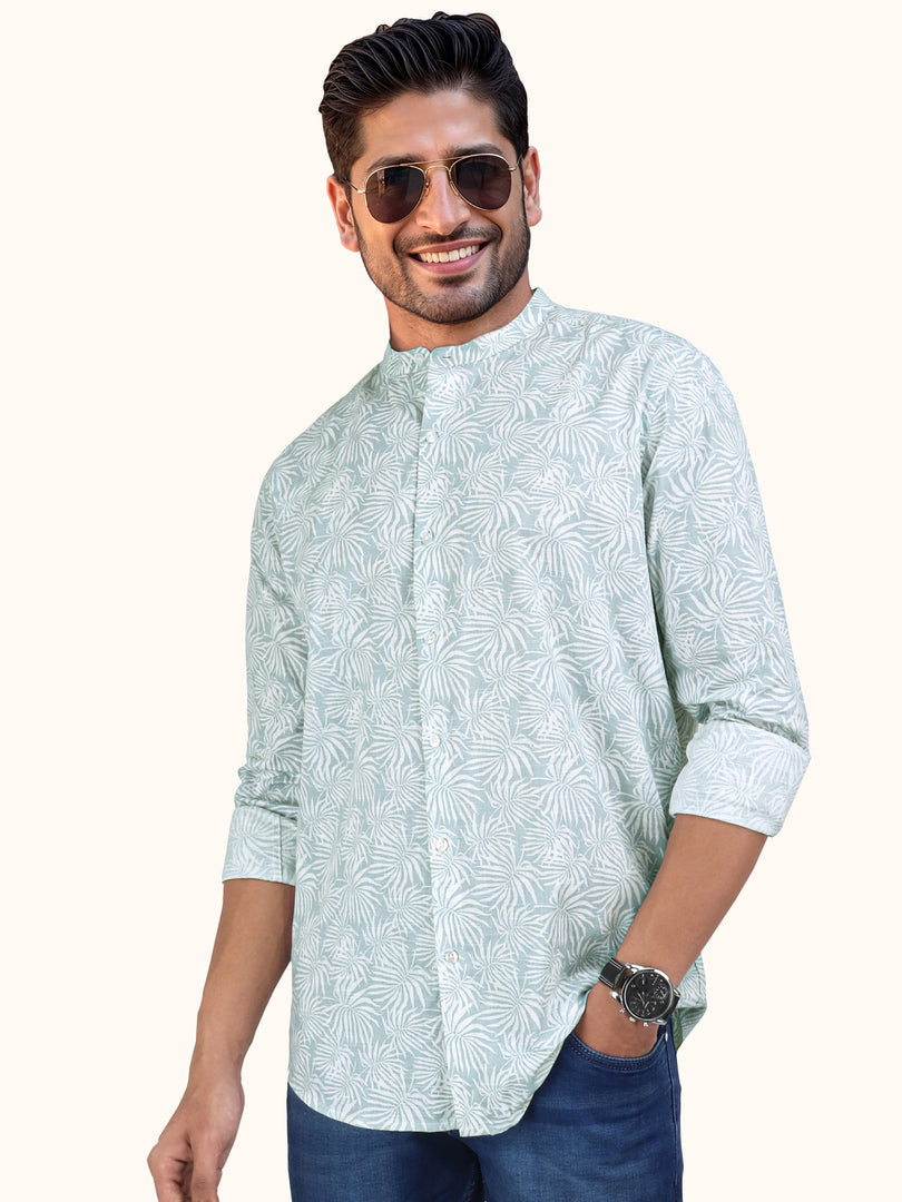 Men Smart Fit Floral Print Green Full Sleeve Shirt