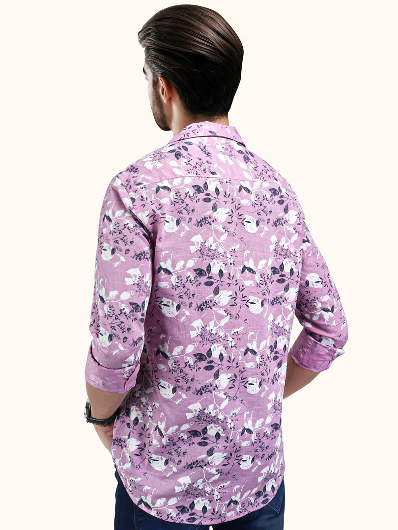 Men Smart Fit Floral Print Pink Full Sleeve Shirt