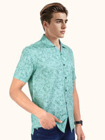Load image into Gallery viewer, Men Smart Fit Floral Print Green Half Sleeve Shirt
