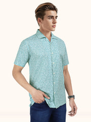 Men Smart Fit Abstract Print Green Half Sleeve Shirt