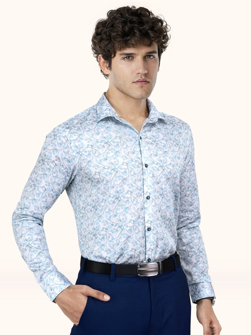 Men Smart Fit Floral Print Blue Full Sleeves Shirt