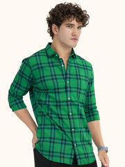 MENS COTTON GREEN CHECKERED SLIM FIT FULL SLEEVE CASUAL SHIRT