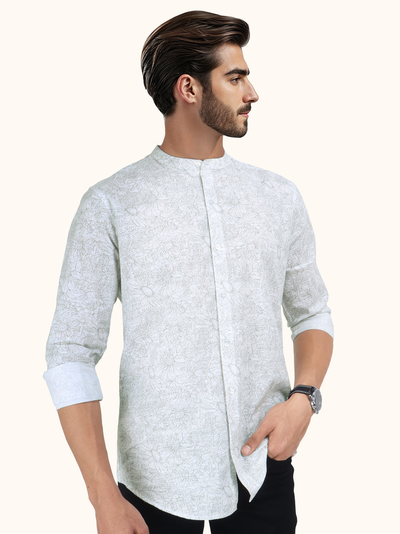 Men Smart Fit Floral Print White Full Sleeve Shirt