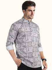 MENS COTTON MULTI COLOR PRINTED SLIM FIT SHORT KURTA