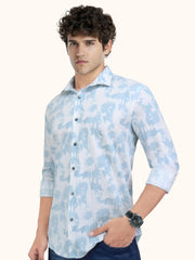 Men Smart Fit Abstract Print Blue Full Sleeve Shirt