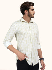 Men Smart Fit Abstract Print Beige Full Sleeve Shirt