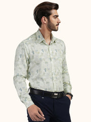 MENS COTTON CREAM PRINTED SMART FIT FULL SLEEVE FORMAL SHIRT