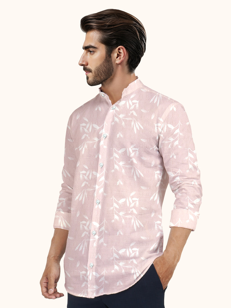 Men Smart Fit Floral Print Pink Full Sleeve Shirt