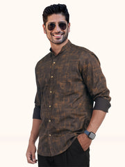 MENS COTTON BROWN PRINTED SLIM FIT FULL SLEEVE CASUAL SHIRT