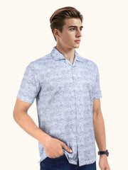 Men Smart Fit Abstract Print Blue Half Sleeve Shirt