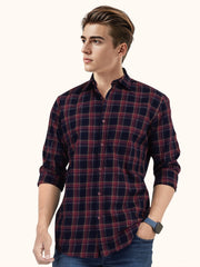 MENS COTTON MAROON CHECKERED SLIM FIT FULL SLEEVE CASUAL SHIRT