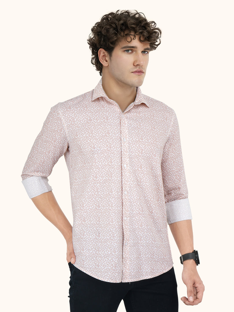 Men Smart Fit Abstract Print Rust Full Sleeve Shirt