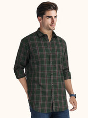 MENS COTTON GREEN CHECKERED SLIM FIT FULL SLEEVE CASUAL SHIRT