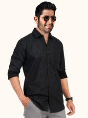 MENS COTTON BLACK PRINTED SLIM FIT FULL SLEEVE CASUAL SHIRT