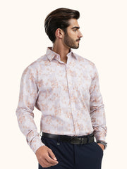 MENS COTTON ORANGE PRINTED SMART FIT FULL SLEEVE FORMAL SHIRT