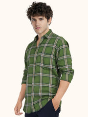 MENS COTTON GREEN CHECKERED SLIM FIT FULL SLEEVE CASUAL SHIRT