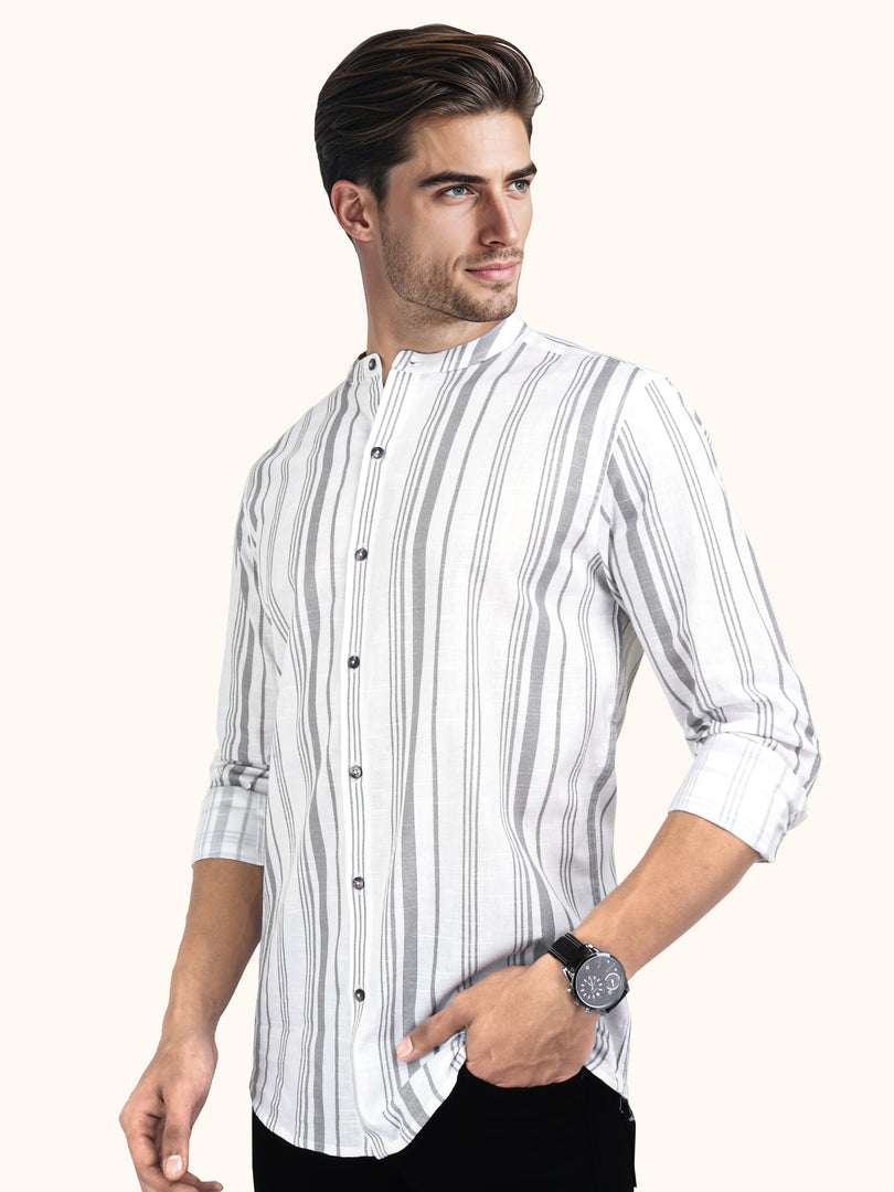 Men Smart Fit Stripped White Full Sleeve Shirt