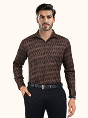 Men Smart Fit Abstract Print Brown Full Sleeves Shirt