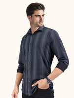 Load image into Gallery viewer, Men Smart Fit Stripped Black Full Sleeve Shirt
