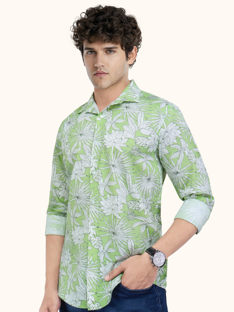 Men Smart Fit Floral Print Green Full Sleeve Shirt