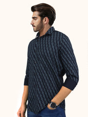 Men Smart Fit Abstract Print Blue Full Sleeve Shirt