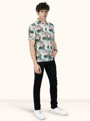 Men Smart Fit Abstract Print Multicoloured Half Sleeve Shirt