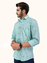 Men Smart Fit Abstract Print Green Full Sleeve Shirt