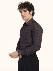 MENS COTTON MAROON PRINTED SMART FIT FULL SLEEVE FORMAL SHIRT