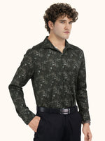 Load image into Gallery viewer, Men Smart Fit Floral Print Olive Full Sleeves Shirt
