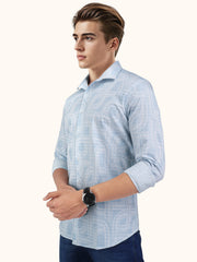 Men Smart Fit Abstract Print Blue Full Sleeve Shirt