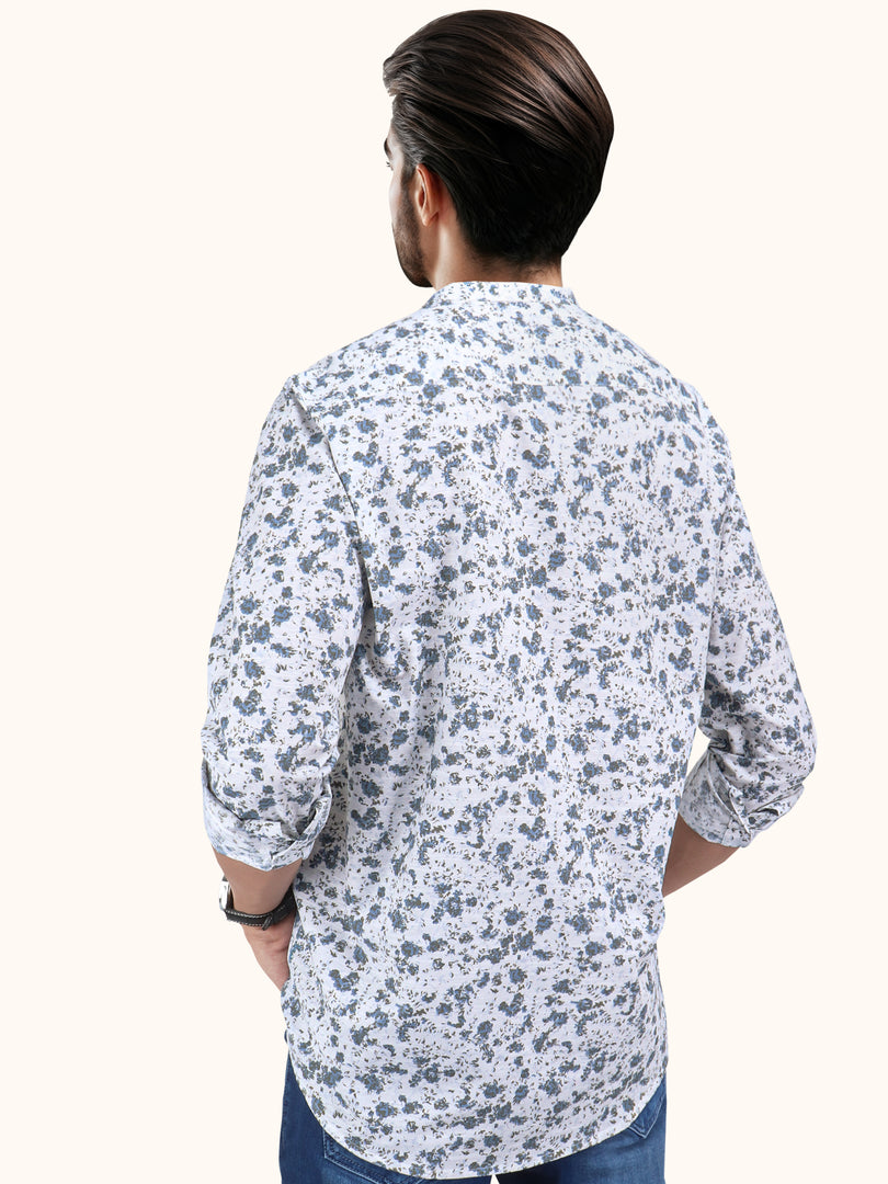 Men Smart Fit Floral Print Blue Full Sleeve Shirt