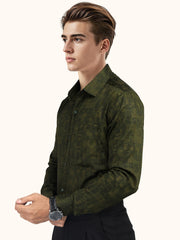 MENS COTTON GREEN PRINTED SMART FIT FULL SLEEVE FORMAL SHIRT