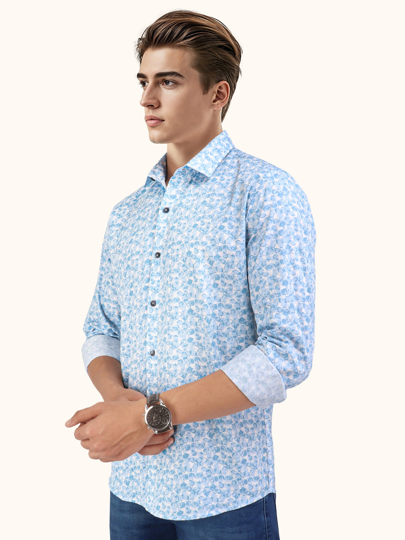 Men Smart Fit Floral Print Blue Full Sleeve Shirt
